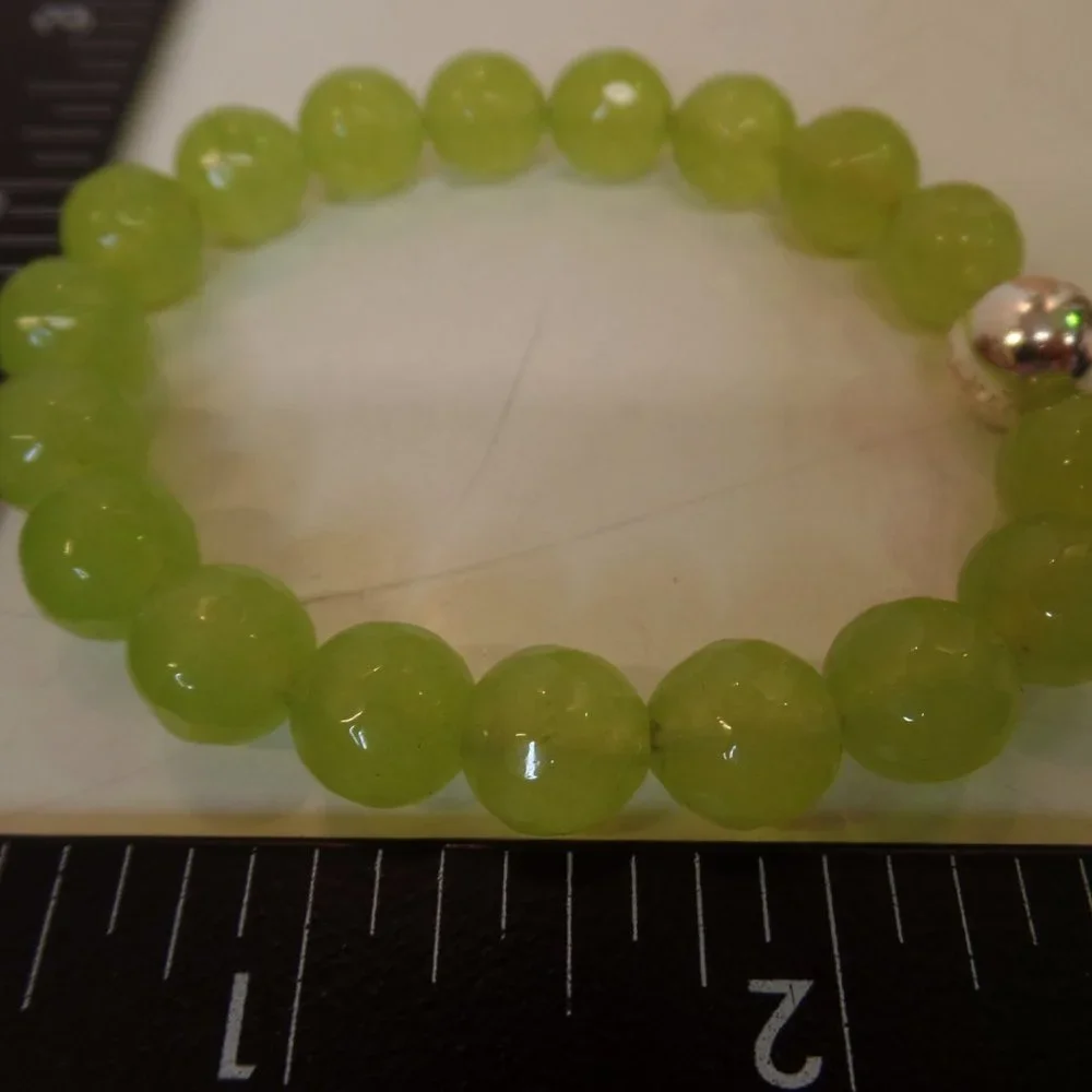 Lime Faceted Cut Glass Beaded Bracelet W 9.25 Sterling Silver Bead 7" $116 NWOT - Picture 6 of 6